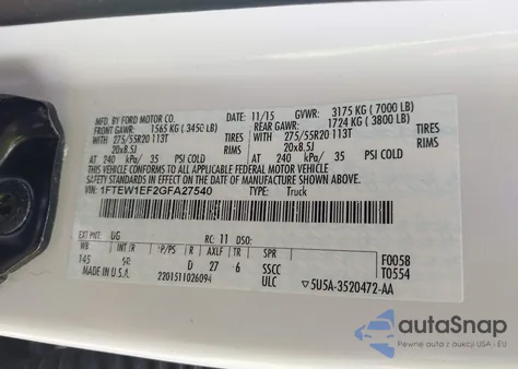 2016 Ford F-150 Platinum from USA, damaged, VIN 1FTEW1EF2GFA27540